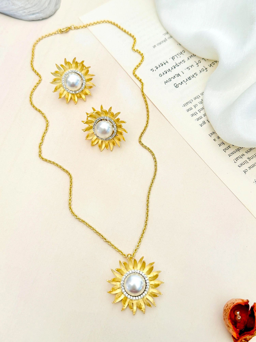 ABDESIGNS Sunflower Gold-Plated Beaded Necklace Chain Set