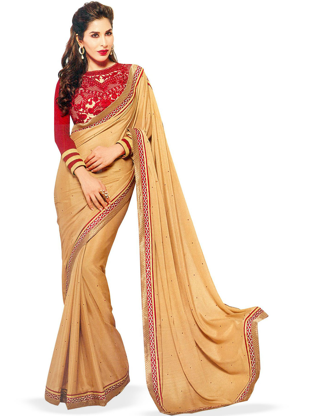 Exotic India Embellished Patchwork Net Saree
