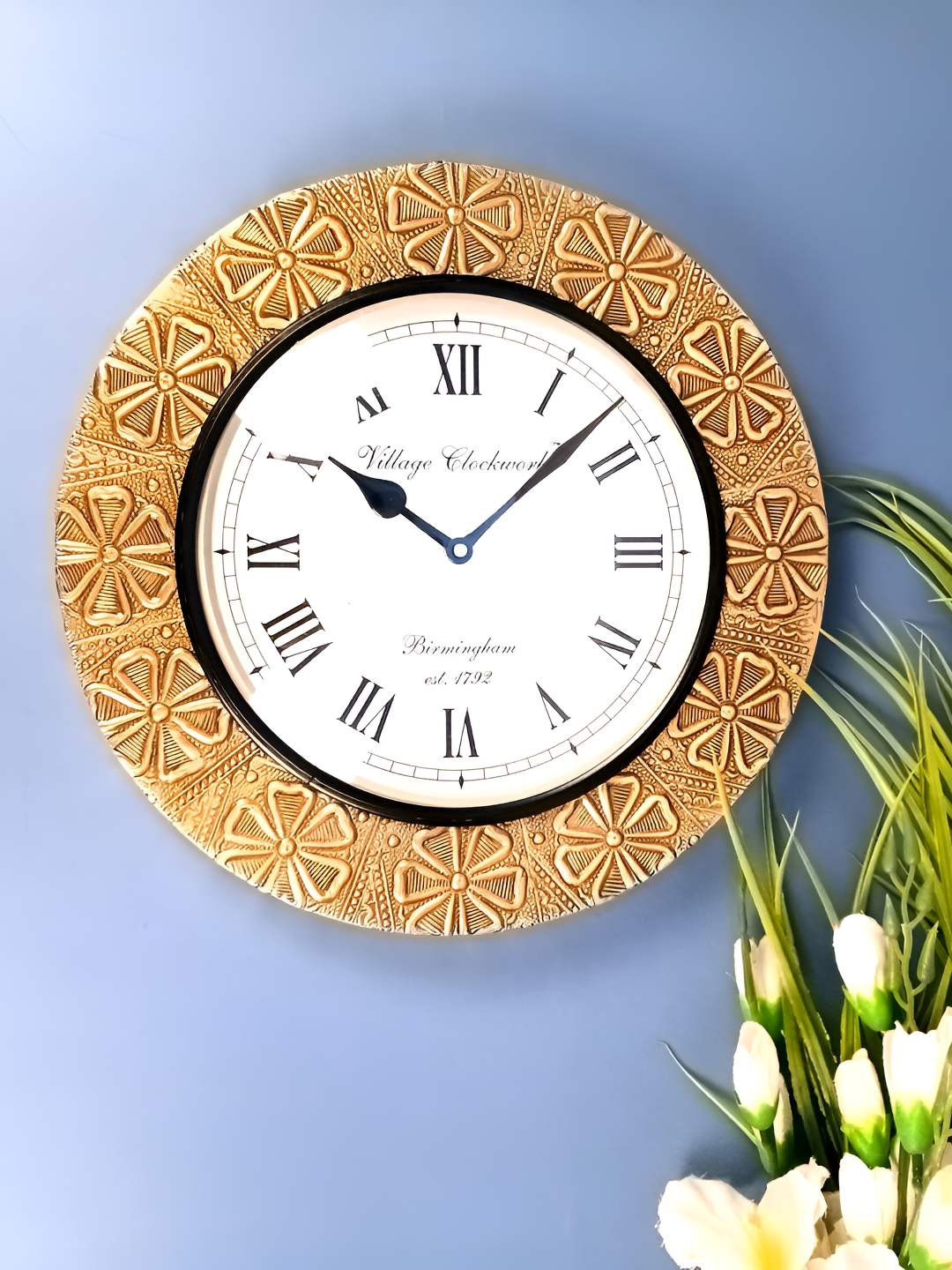 apka mart Beige Embellished Vintage Wall Clock
