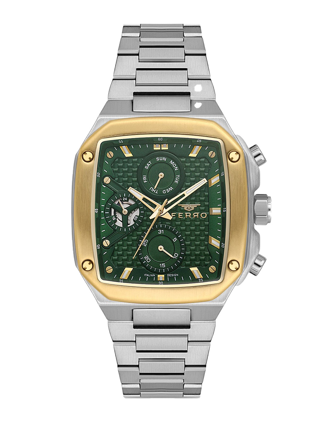 Ferro Eterna Men Brass Dial & Stainless Steel Bracelet Style Straps Watch FM11485A-D6