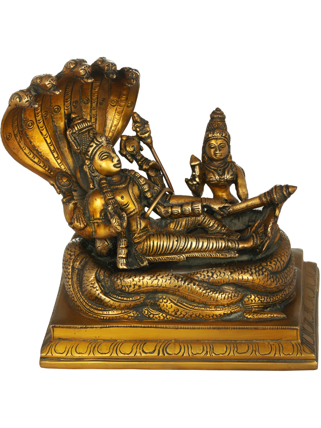 Exotic India Yellow & Black Lord Vishnu Brass Idol Showpiece