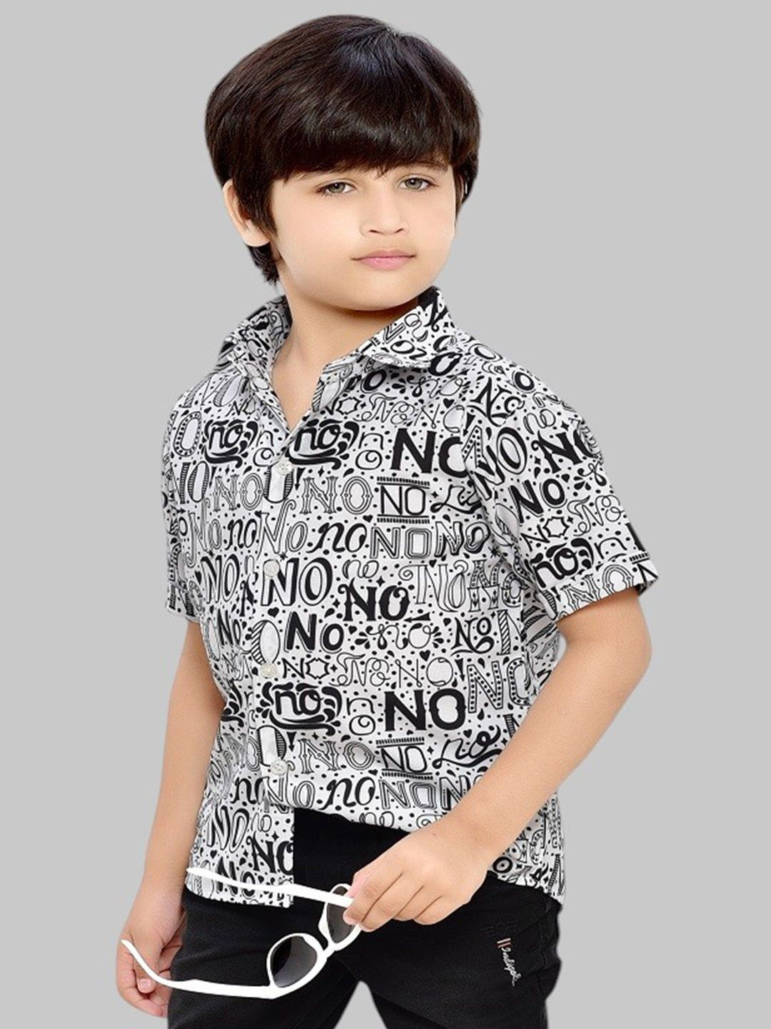 Club96 Boys Standard Fit Typography Printed Spread Collar Cotton Casual Shirt