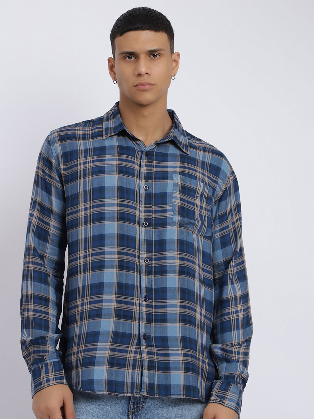 FADFAS Checked Spread Collar Cotton Shirt