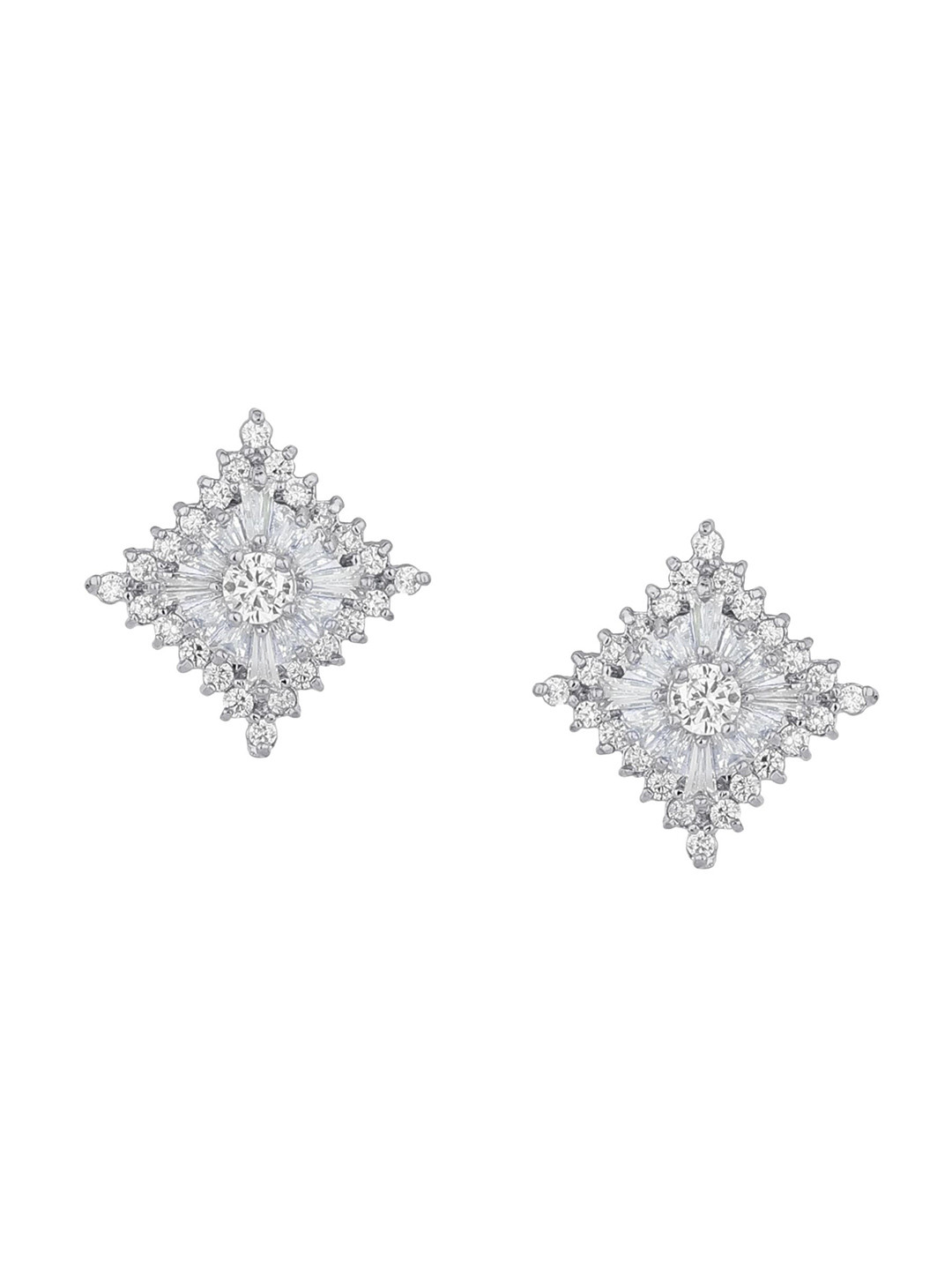 FirstBlush Stainless Steel Crystals Studded Diamond Shaped Non Pierced Earrings