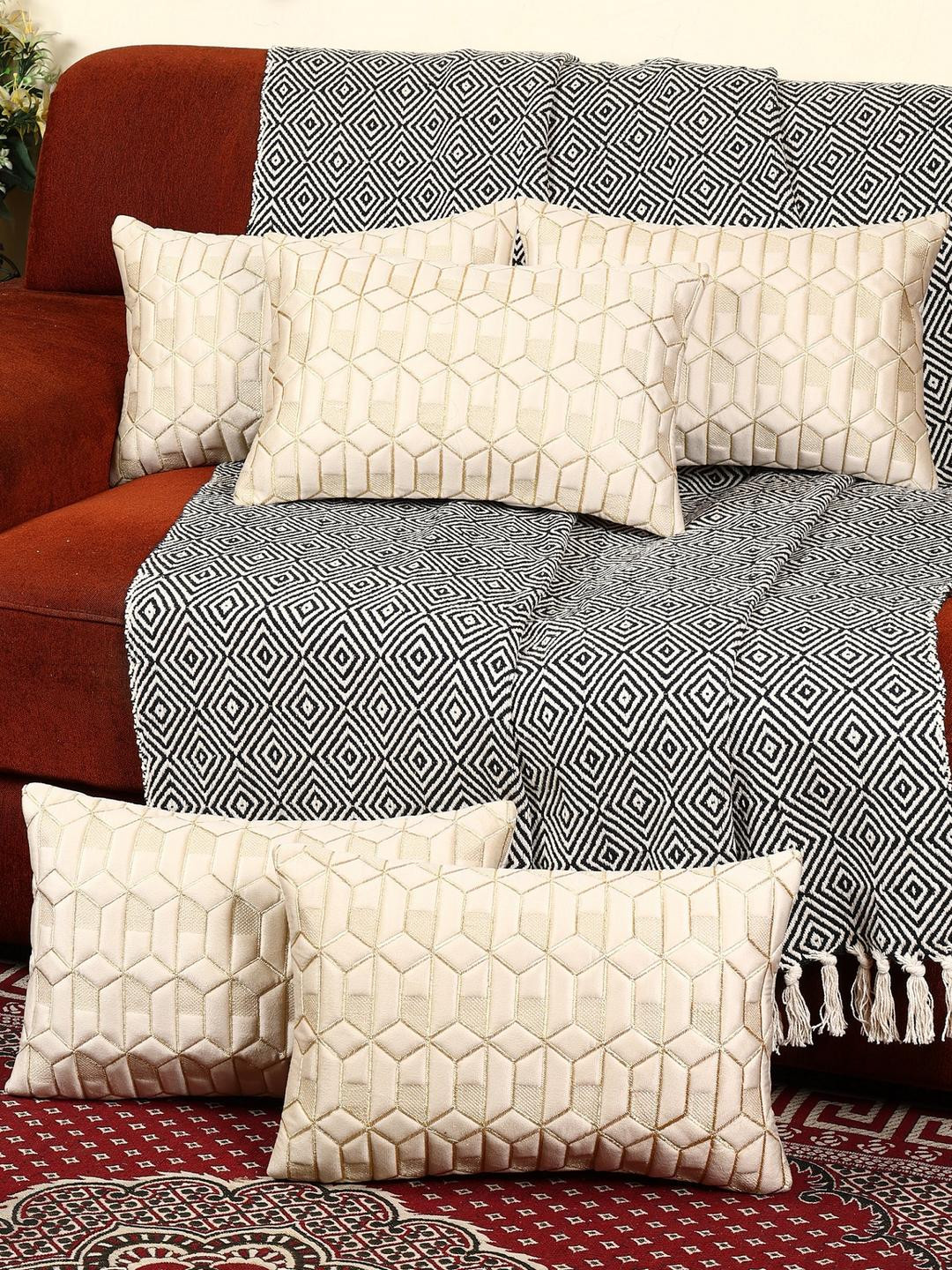 Cream Color Rectangular Velvet Cushion Cover, Set of 5