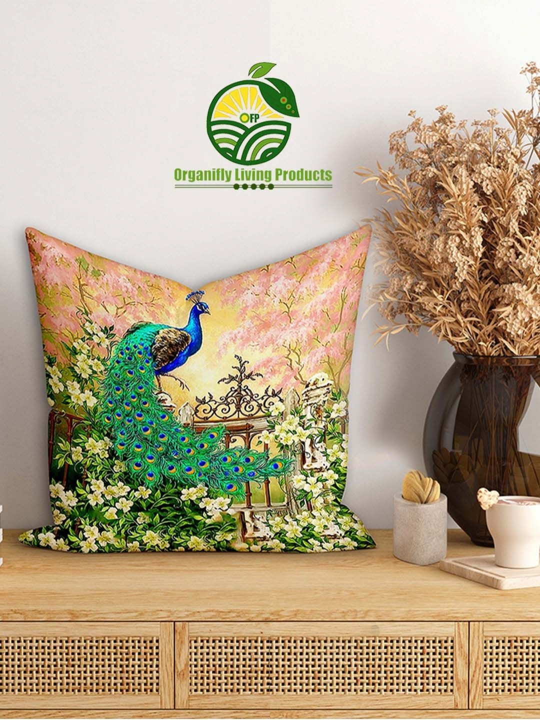 Organifly Living Products Green & Blue Set of 3 Ethnic Motifs Square Cushion Covers