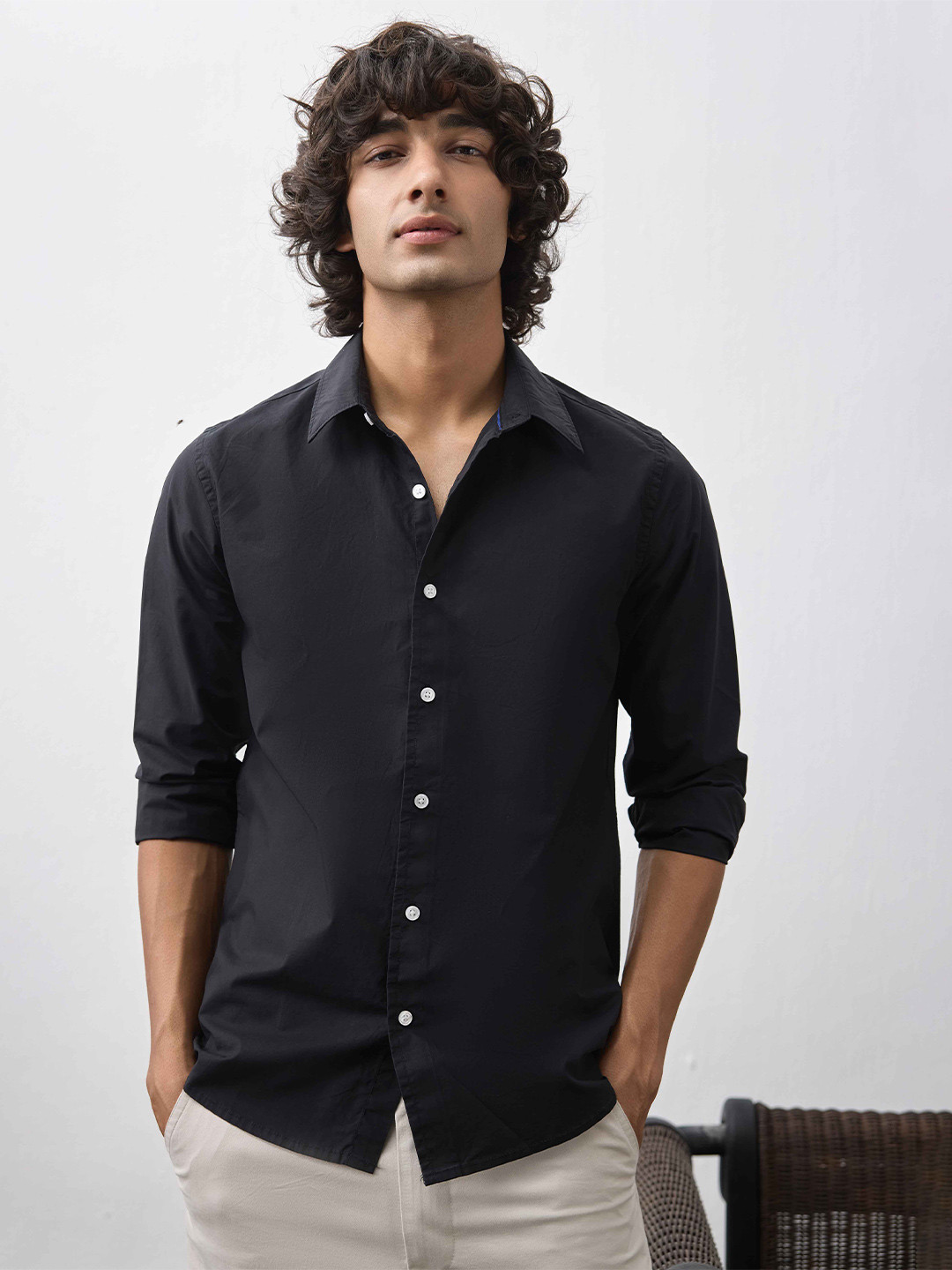 UNSTD Men Cotton Black Solid Shirt