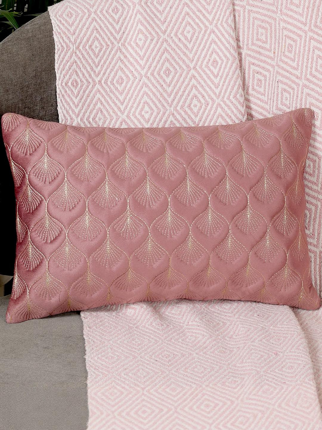 MONKDECOR Feather Desin Floral Velvet Durable Embroidered Cushion Covers - 12 x 18 In