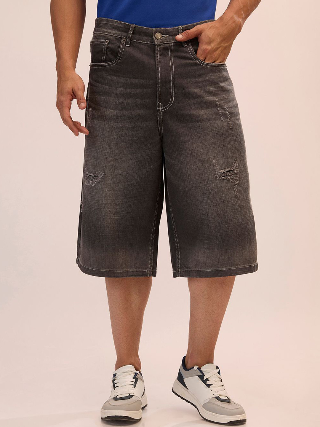 Espanshe Men Melusine Loose Denim Shorts Charcoal