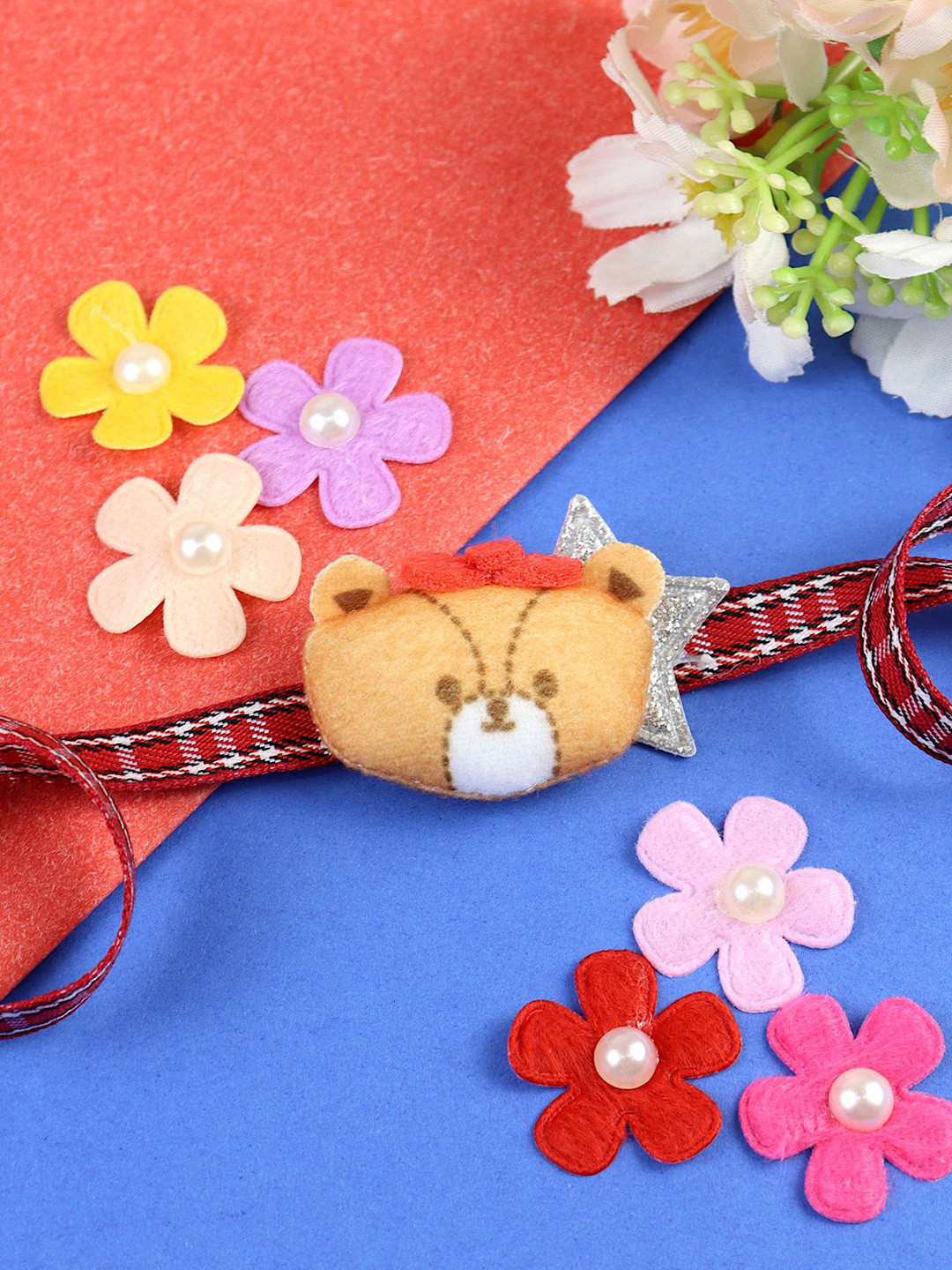 Asthetika Teddy Bear Plush Toy Kids Wraparound Bracelet Rakhi With Roli Chawal