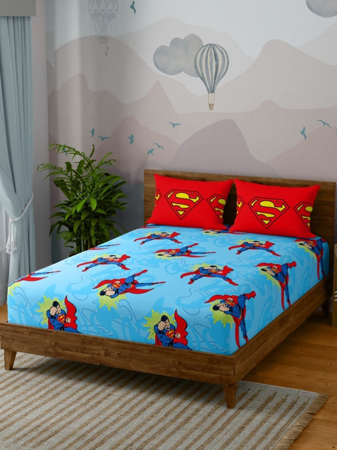 STELLAR HOME Blue & Red Cartoon Characters 130 TC Queen Bedsheet Set 2.24m x 2.54m