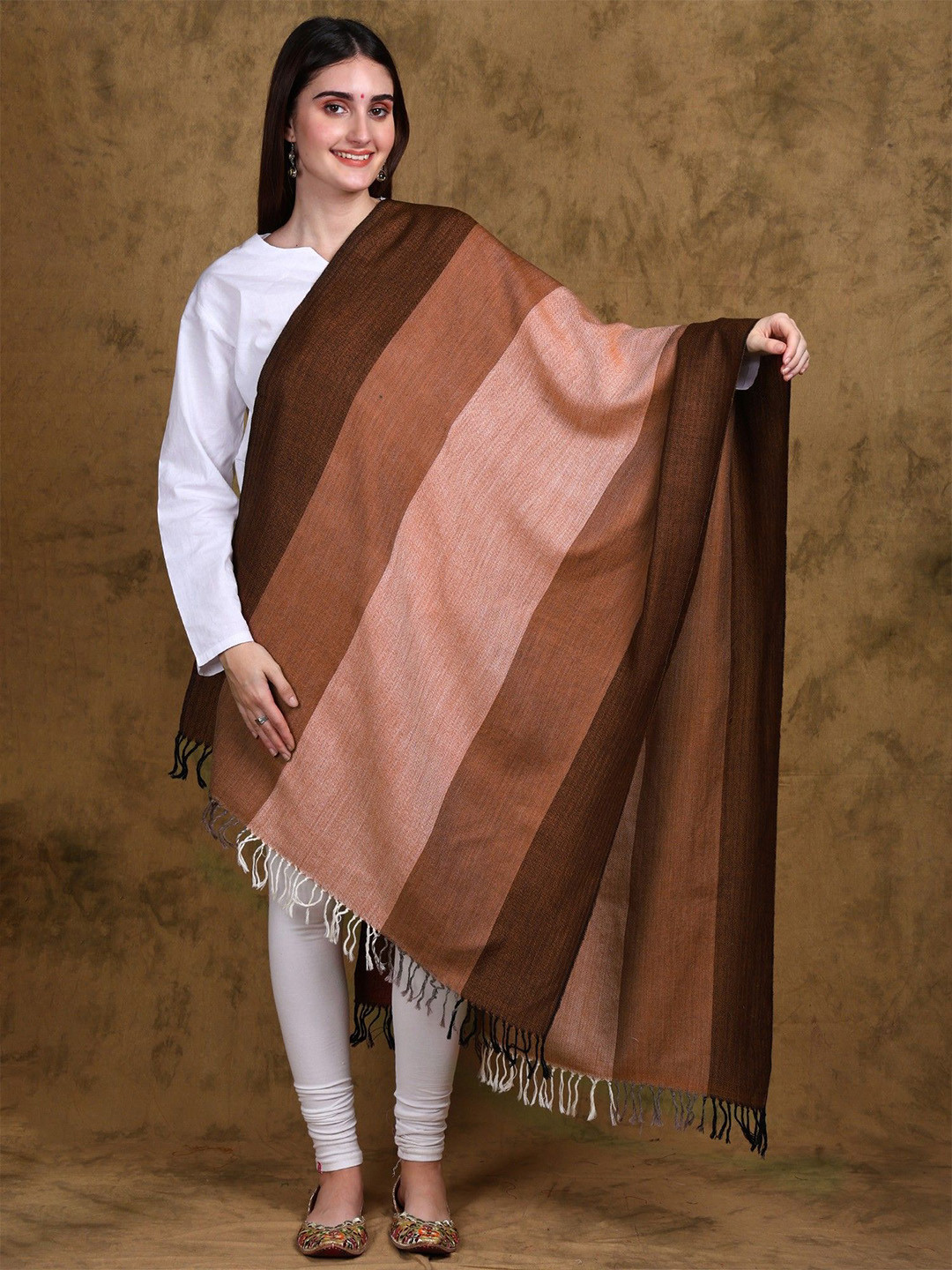 Exotic India Striped 100% Wool Shawl