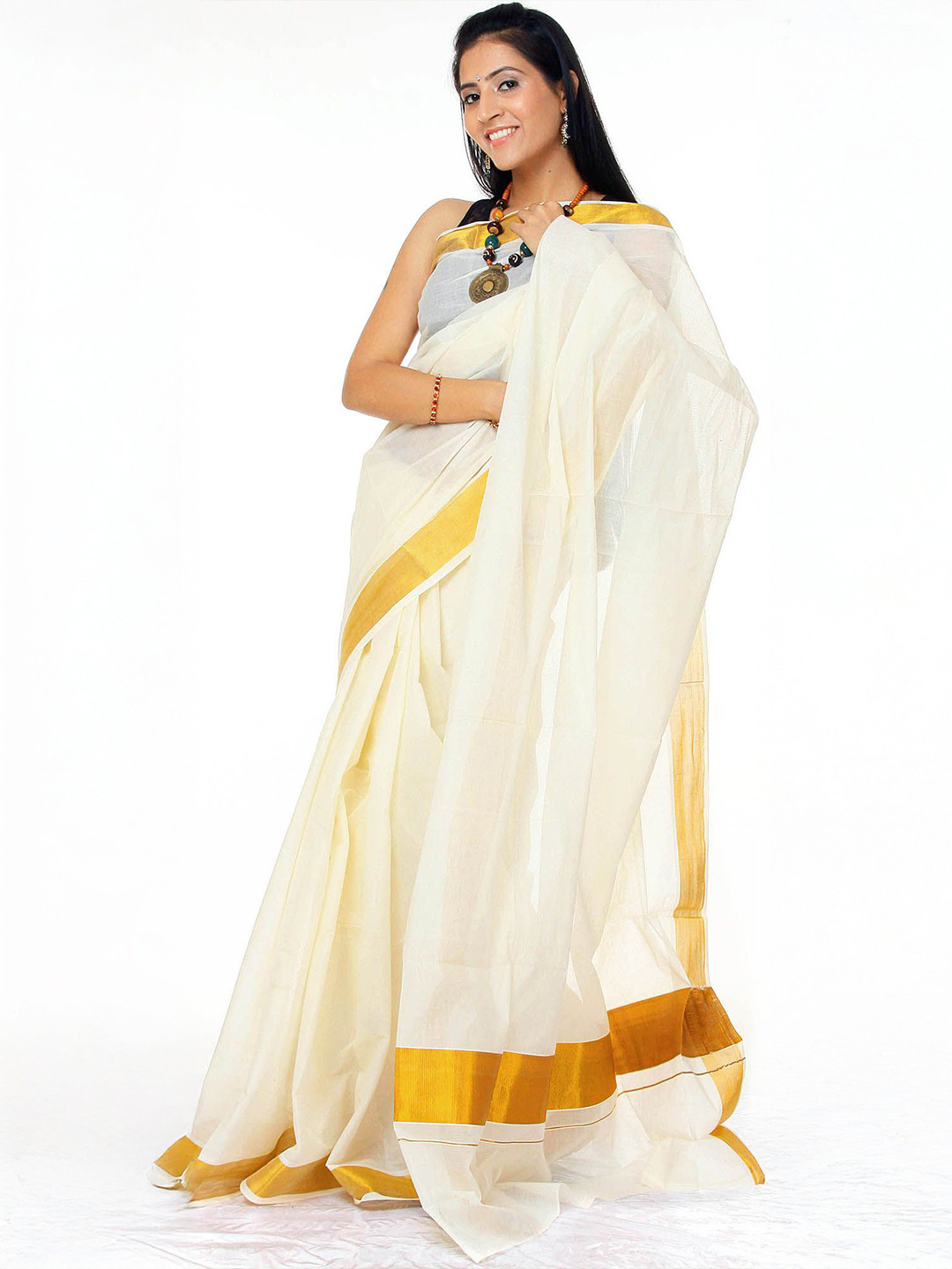 Exotic India Zari Pure Cotton Kasavu Saree