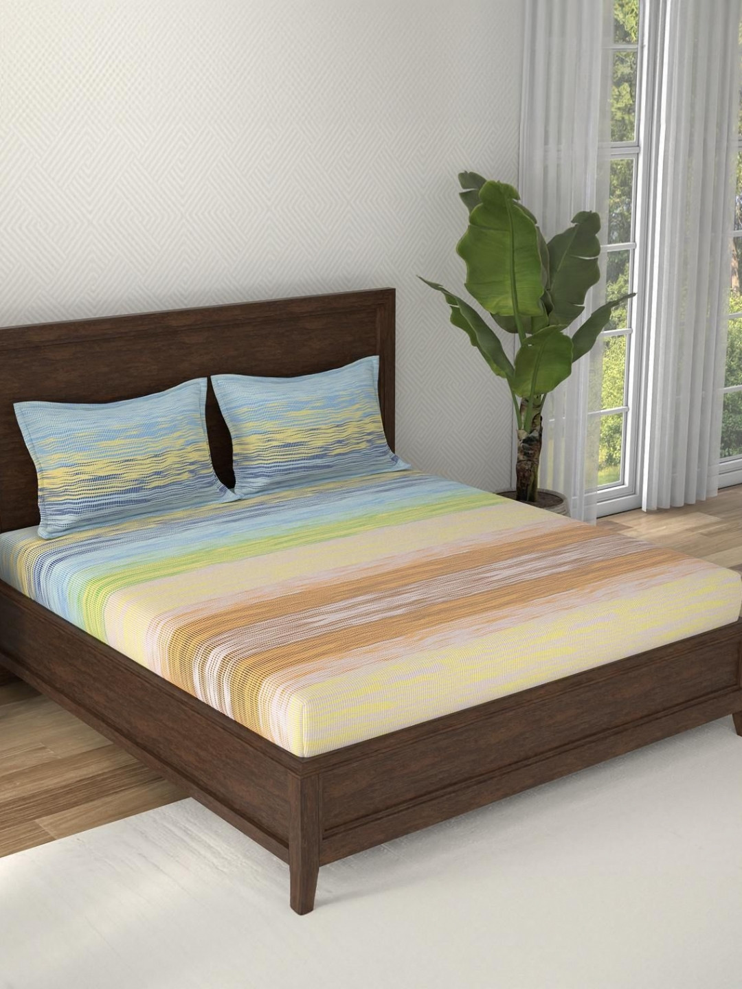 STELLAR HOME Valentina Plus Brown Cotton 144 TC Super King Bedsheet Set 2.74 m x 2.74 m