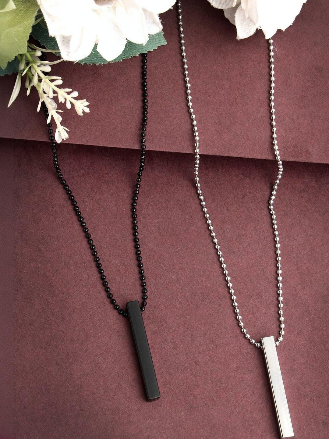 Roadster Men's Pack of 2 Rhodium Plated Bar Pandents