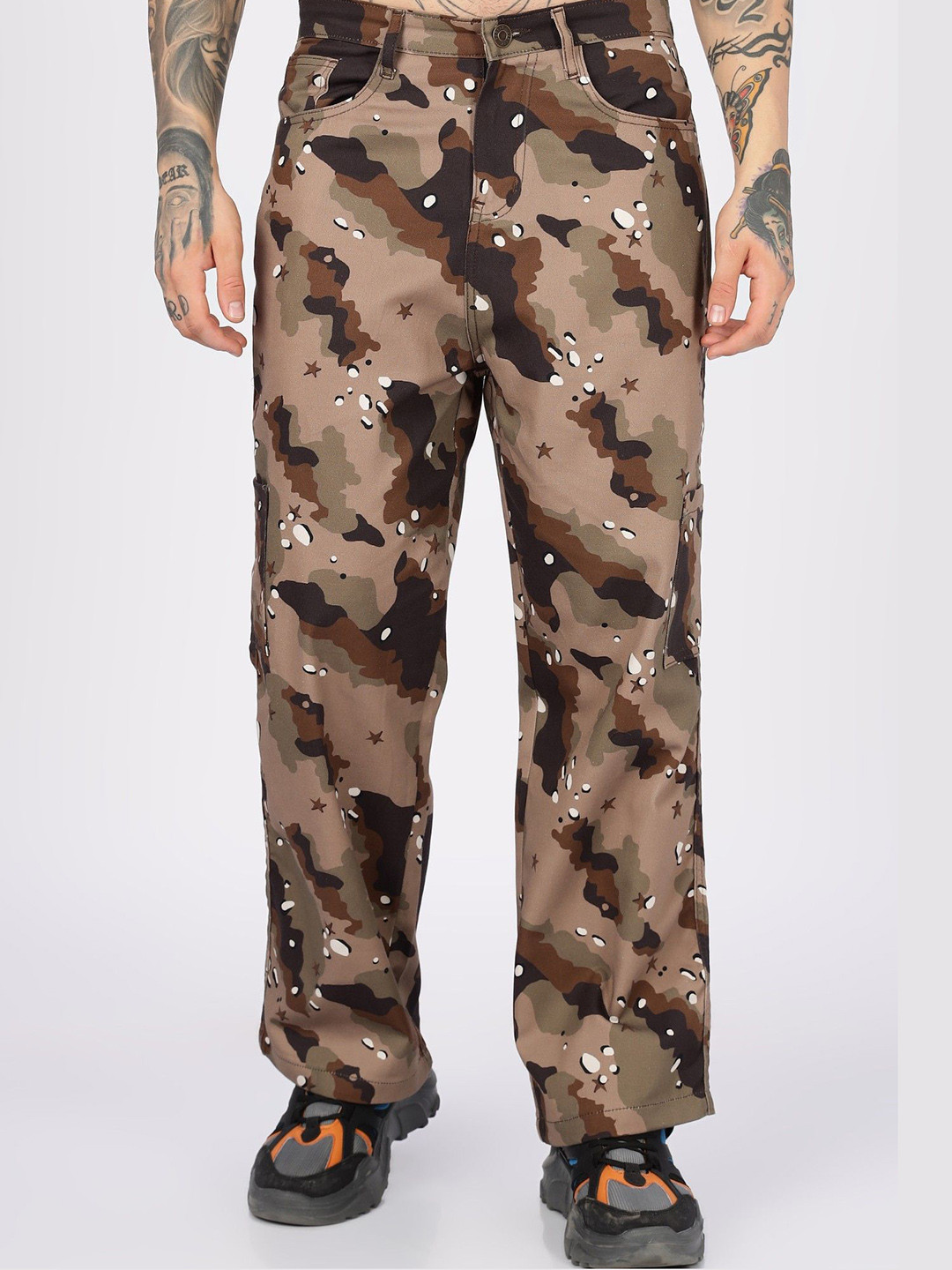 Eszett Men Sandy Abstract Printed Baggy Flat-Front Cotton Cargos