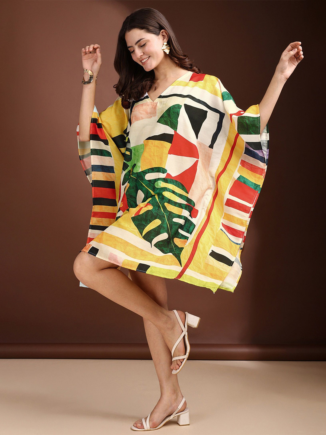 LABEL AARNA Fern Muslin Cotton Short Kaftan Dress