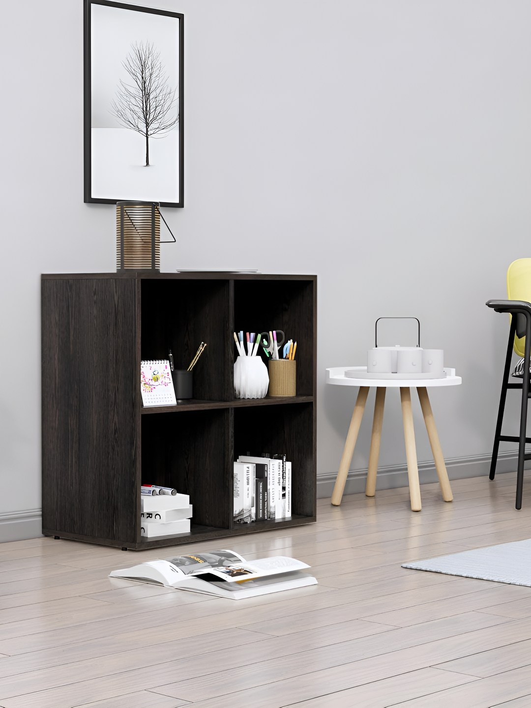 HEXA RED Brown Wooden Book Shelf