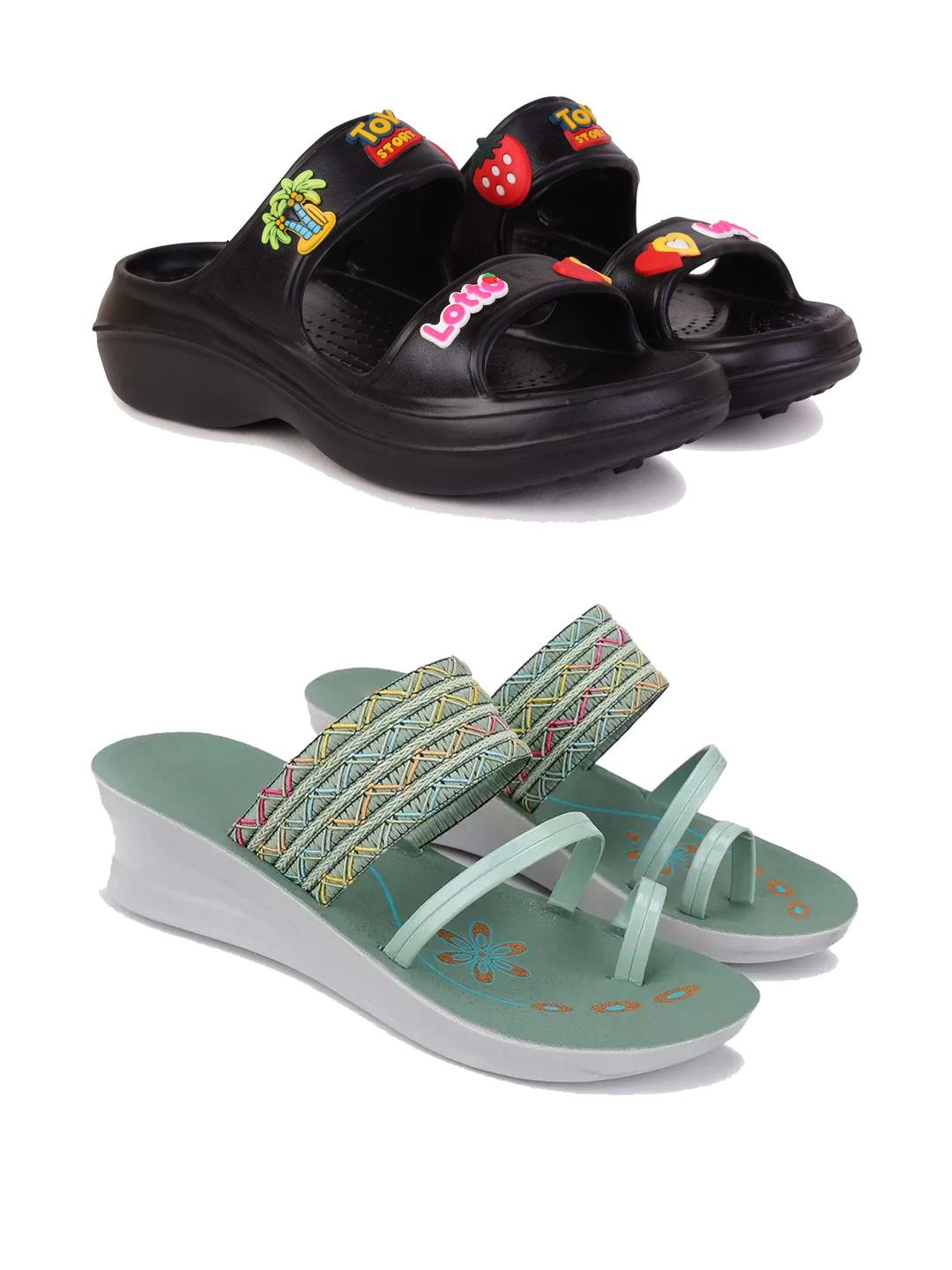 DRACKFOOT Women Pack Of 2 Self Design Rubber Sandals