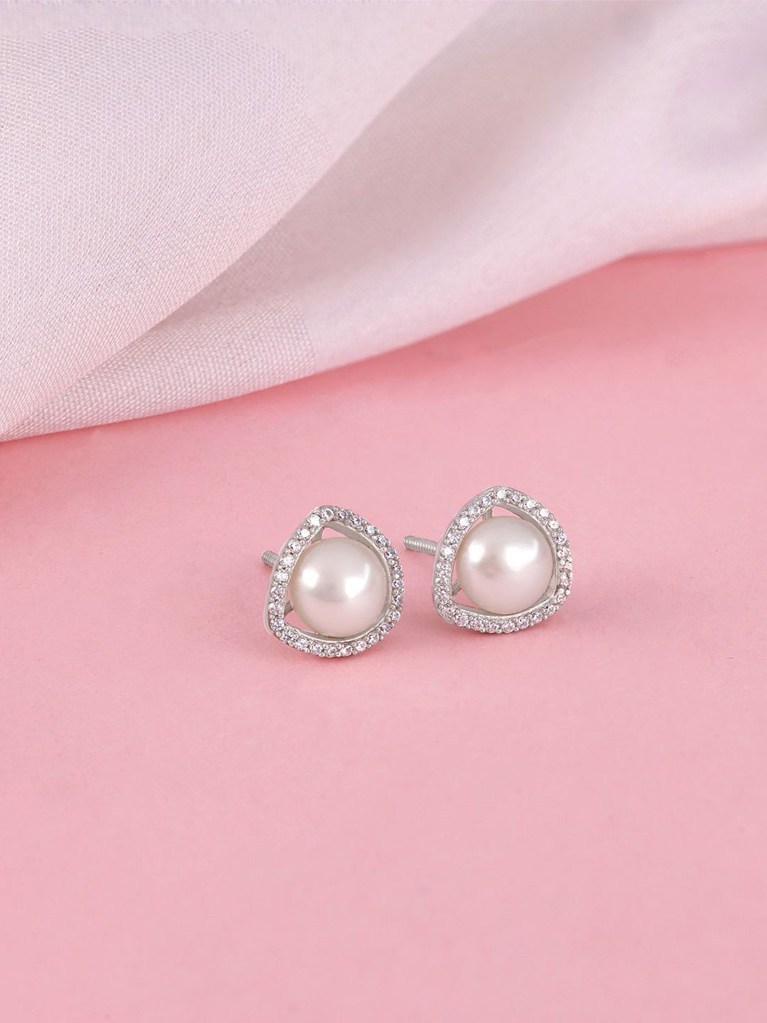 GIVA 925 Sterling Silver Rhodium-Plated Contemporary Pearl Studs Earrings