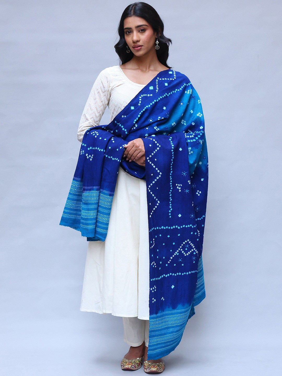 Exotic India Women Bandhani Embroidered Shawl