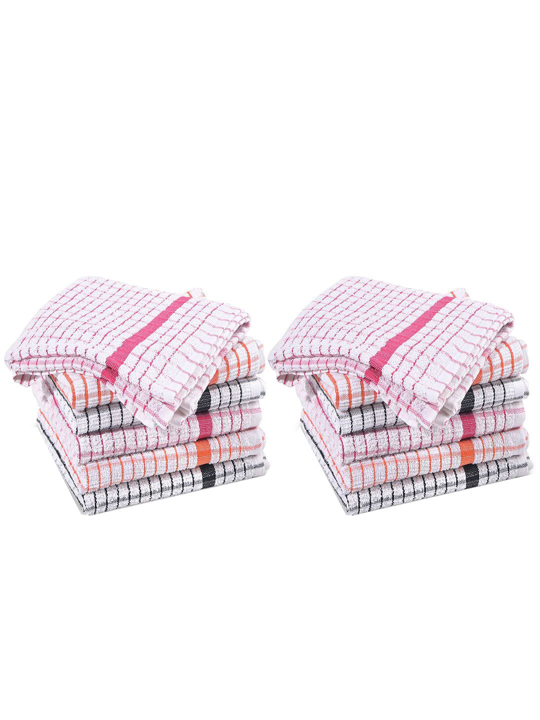 Kuber Industries White & Pink 12 Pieces Reusable Cotton Kitchen Cleaning Towels