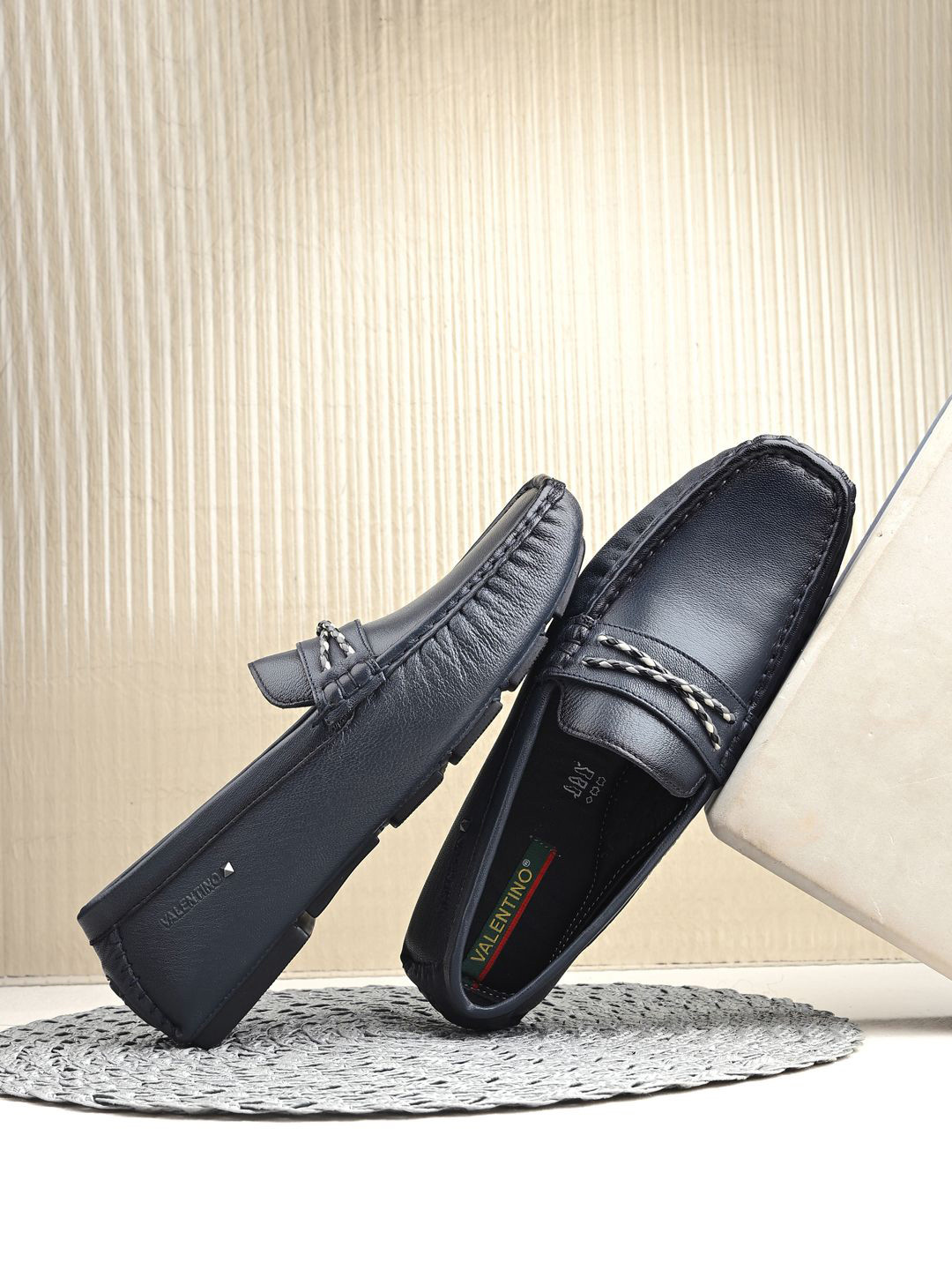 Valentino Men Slip-On Round Toe Leather Loafers