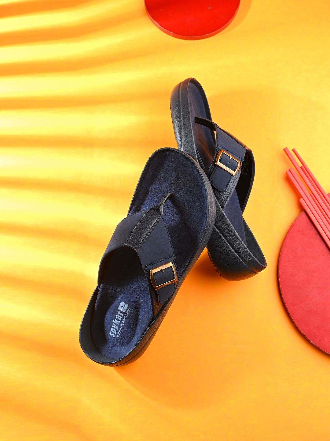 SPYKAR Men Brooks Navy PU Buckle Comfort Sandals