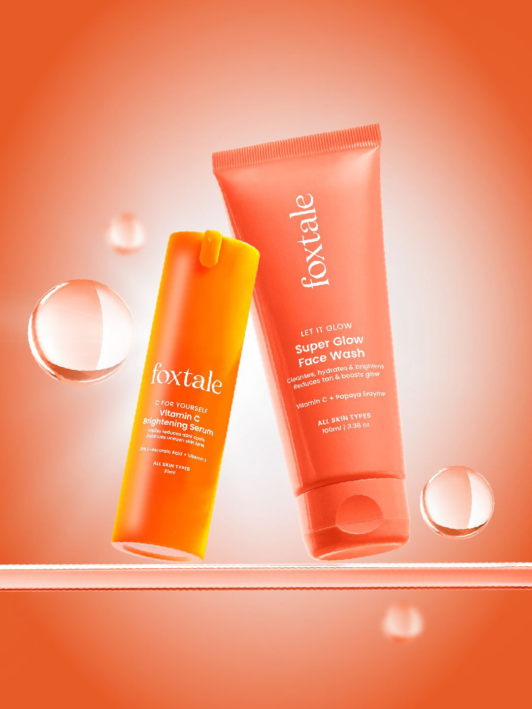 FoxTale Set Of 2 Super Glow Face Wash - 100 ml & Vitamin C Brightening Serum - 30 ml