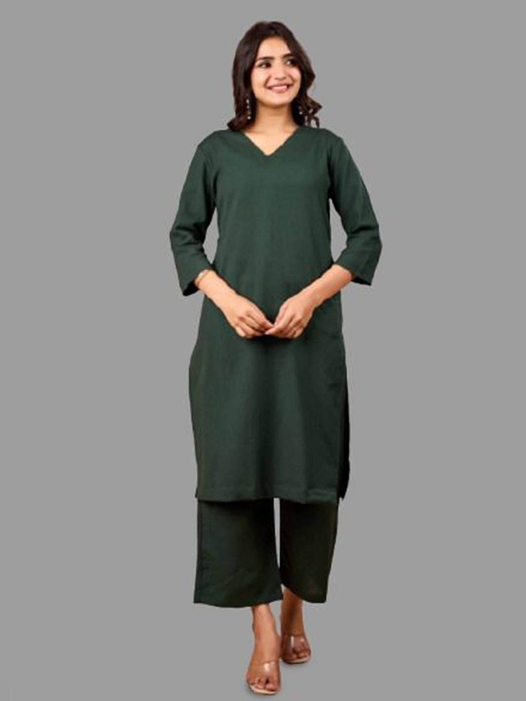 NAMA'S V-Neck Pure Cotton Straight Kurta