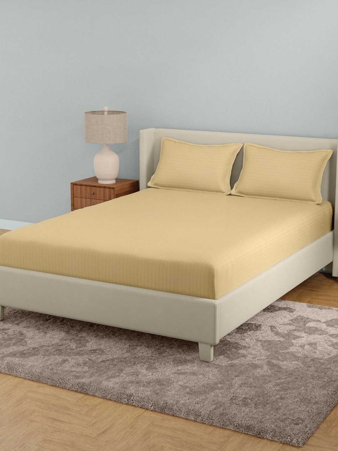 STELLAR HOME Prism Beige Striped 210 TC Queen Cotton Bedsheet Set 2.24 m x 2.54 m