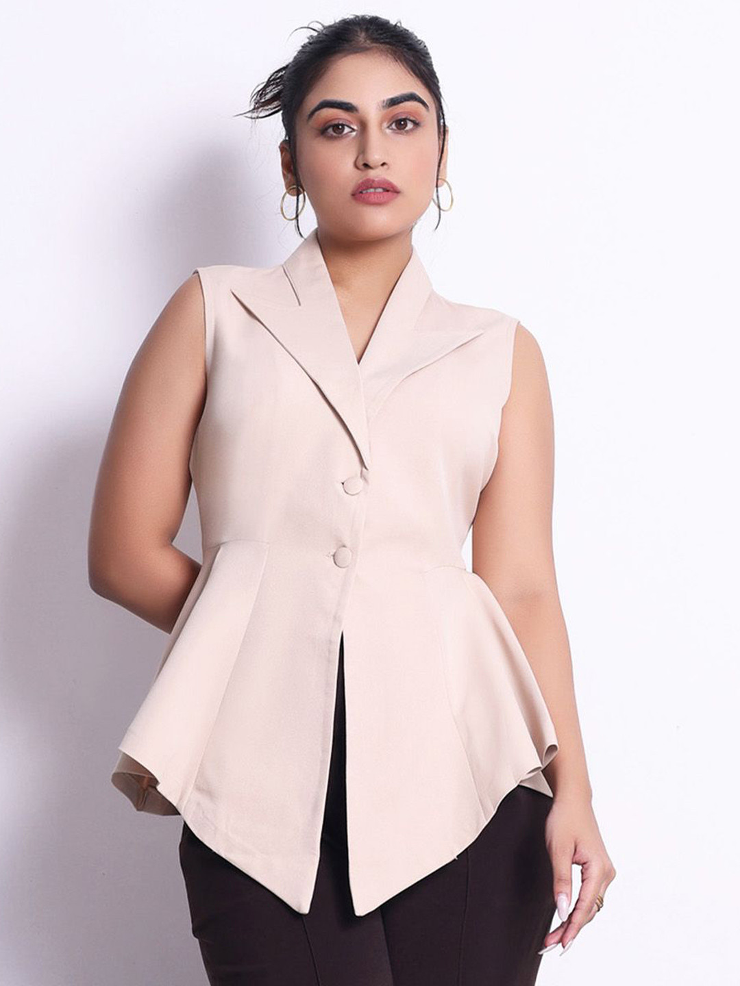 Jaey Women Overlap Regal Pleat Power Sleeveless Top