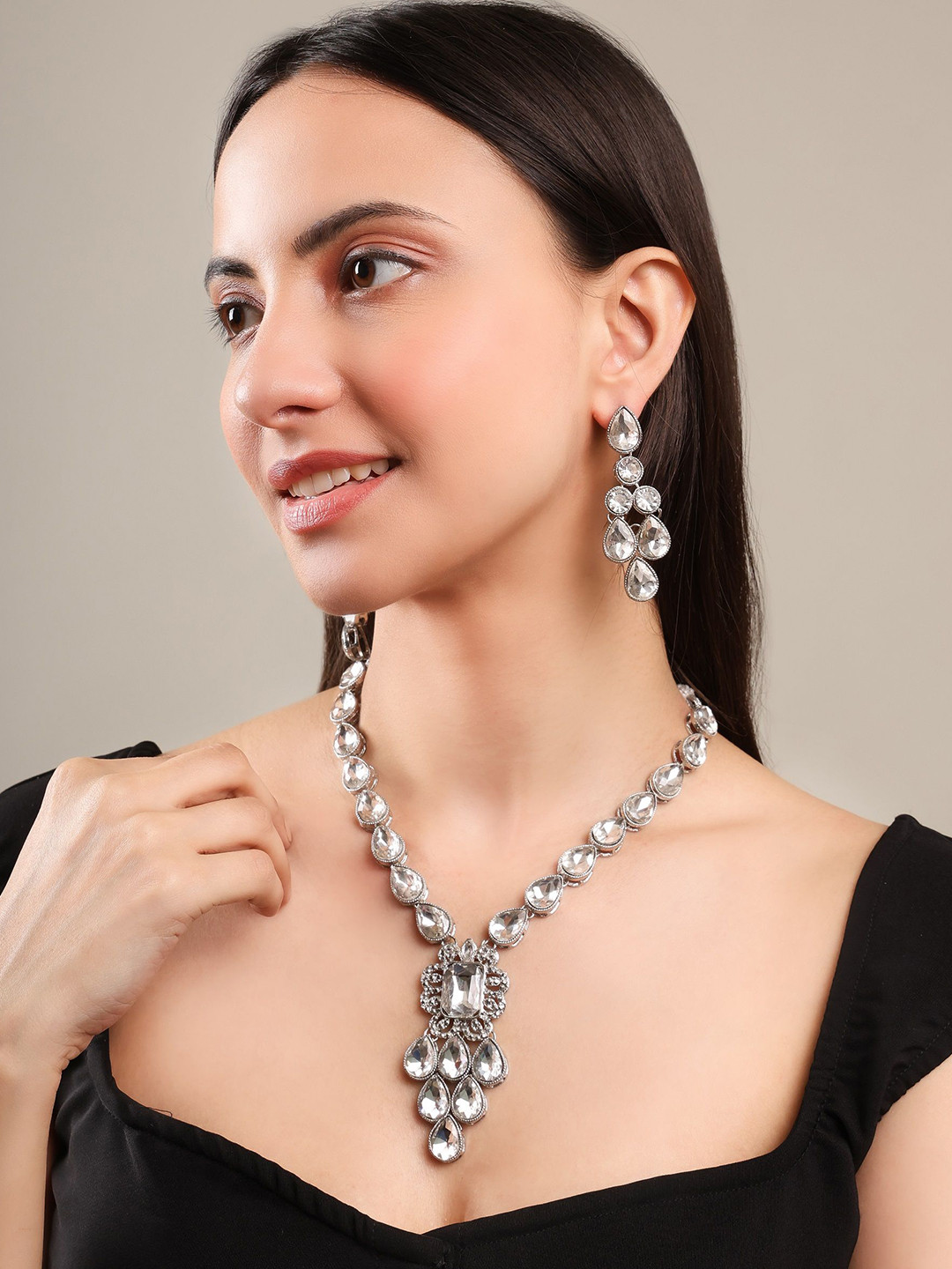 EIT Collection Silver Plated Cubic Zirconia Studded Bridal Jewellery Set