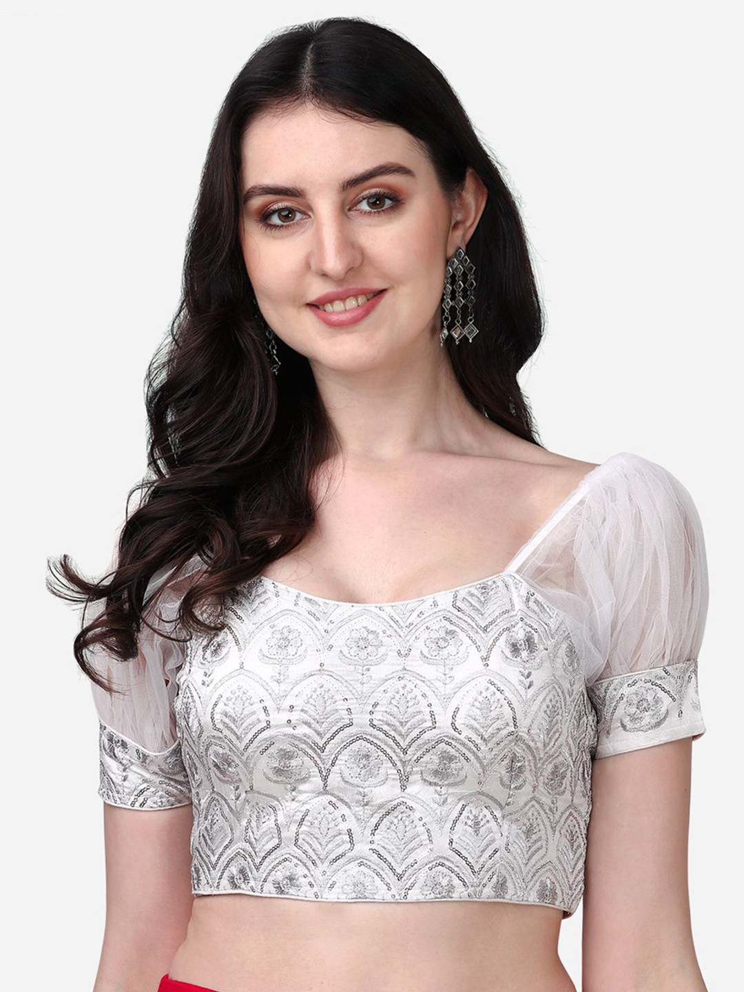 HERE&NOW Embroidered Puff Sleeved Saree Blouse