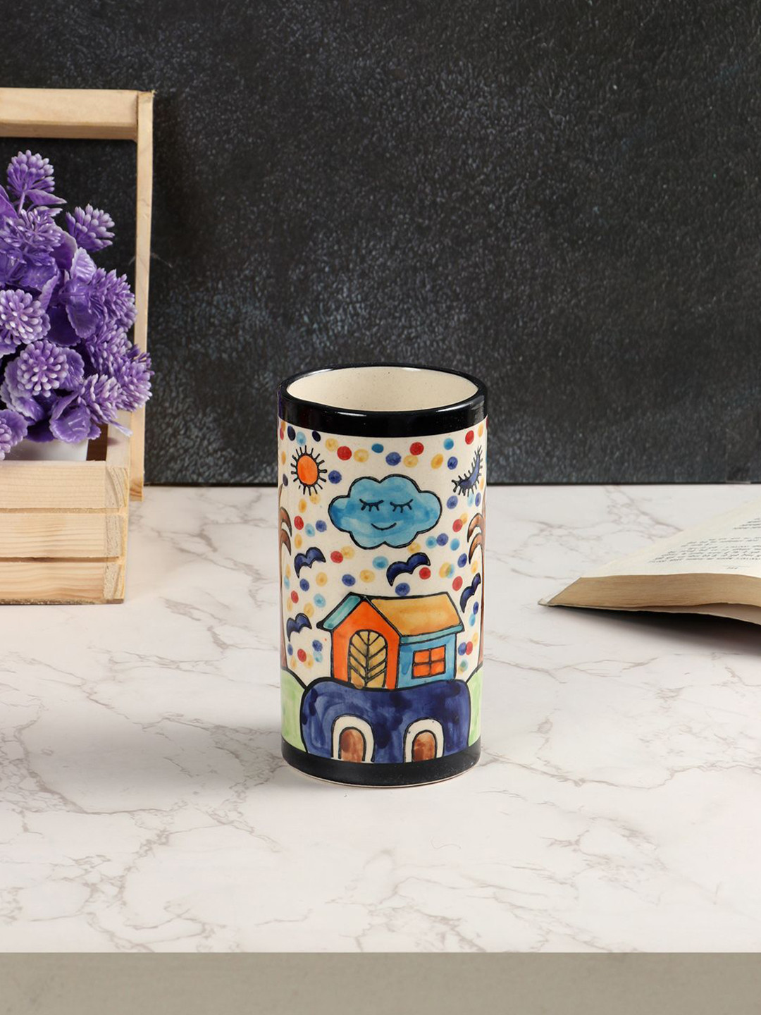 CLIO'S HERITAGE STORE White & Blue Handpainted Ceramic Flower Vase