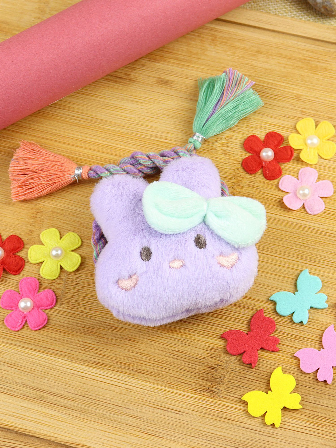 Asthetika Bunny Plush Kids Wraparound Bracelet Rakhi With Roli Chawal