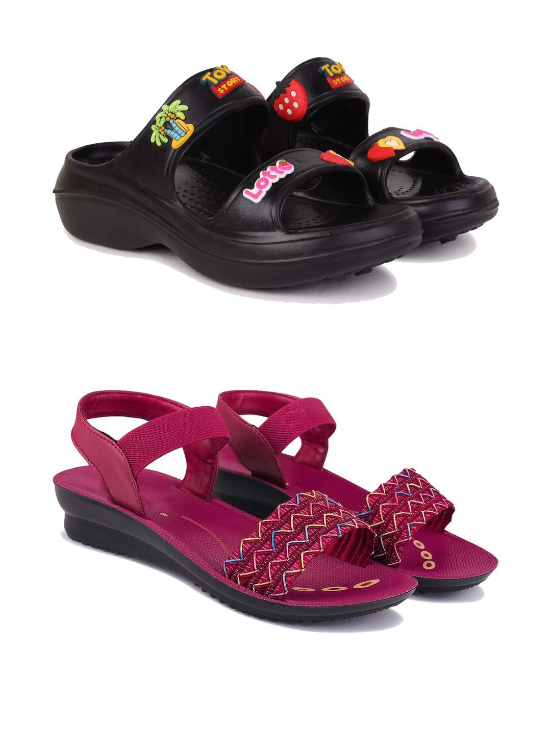 DRACKFOOT Women Pack Of 2 Self Design Conformt Sandals