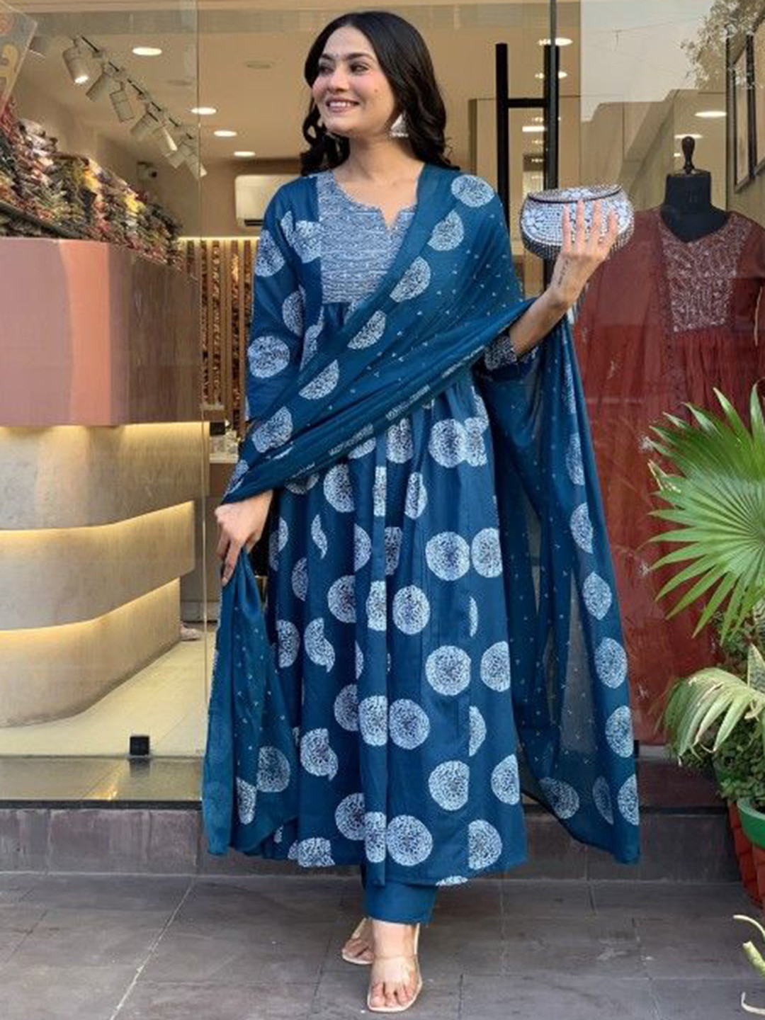 Rashiklal and Co. Floral Printed A-Line Kurta With Palazzos And Dupatta