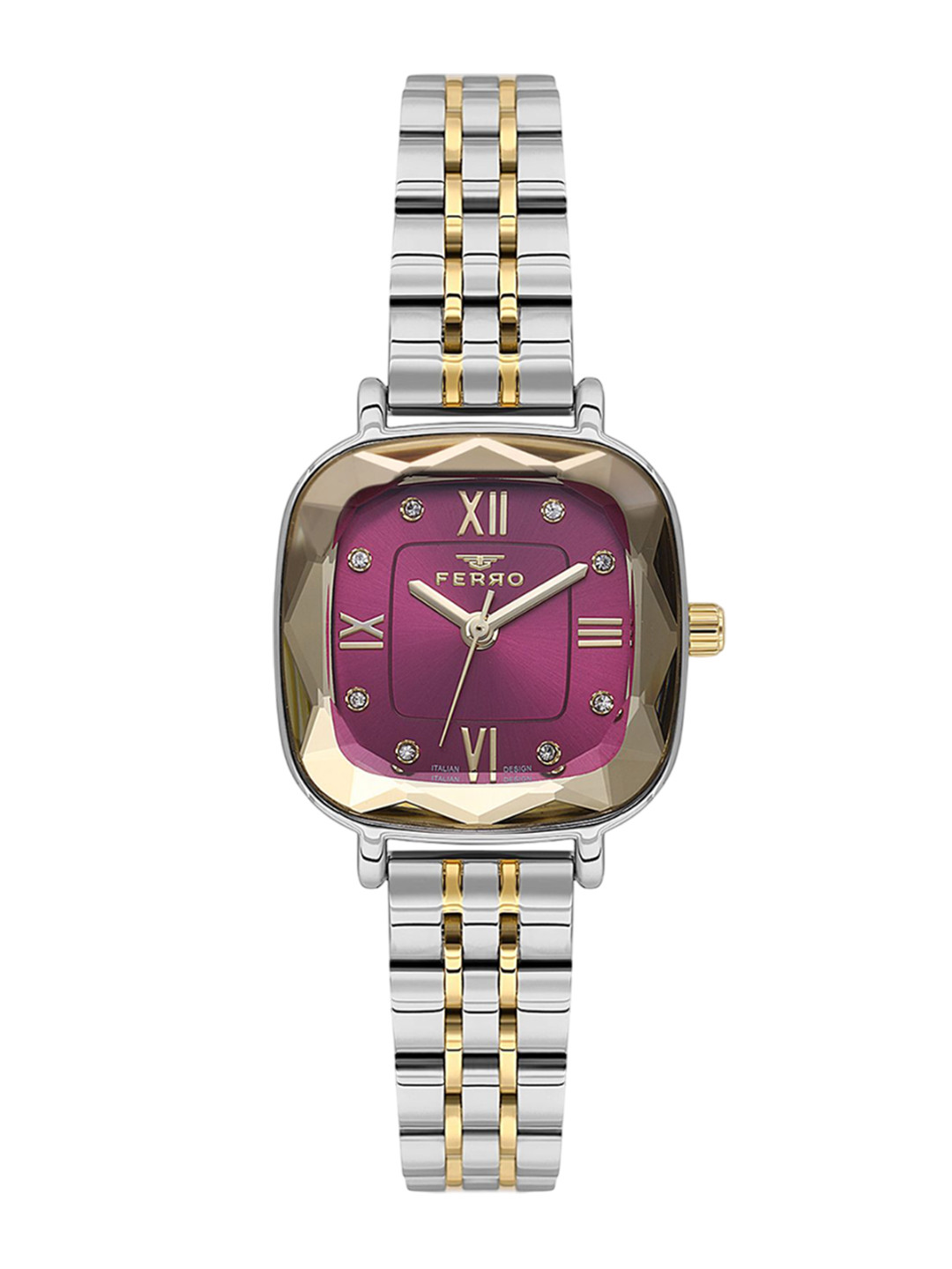 Ferro Women Amore Brass Dial & Stainless Steel Bracelet Style Straps Watch FL21597A-D13