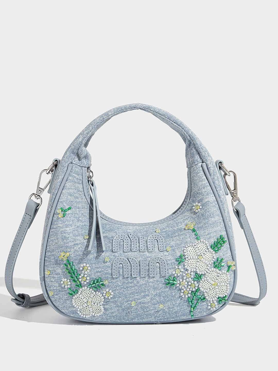 RAVE Floral Printed Structured Hobo Bag with Cut Work