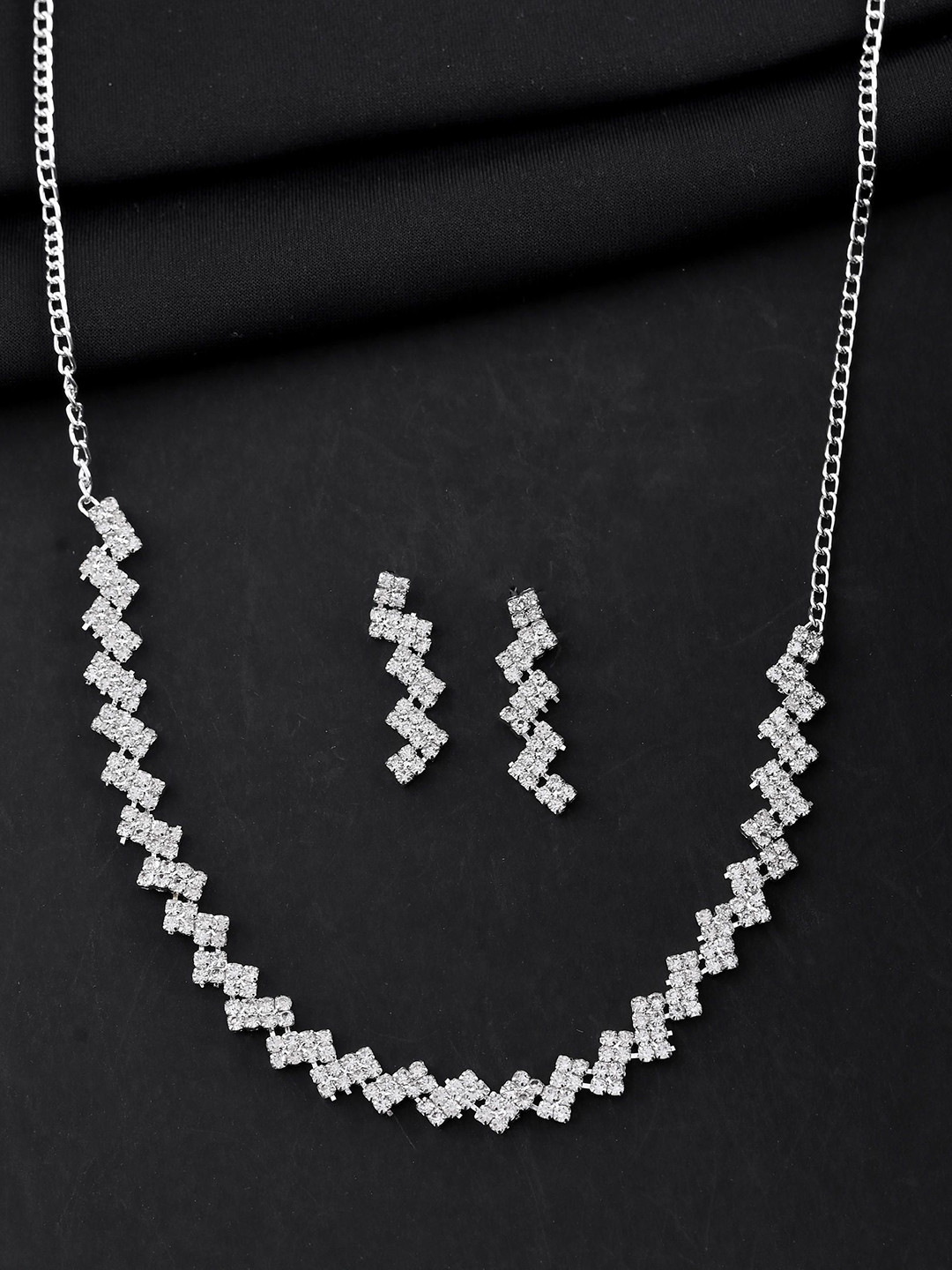 Silver Plated Stones Studded minimal Designed Jewellery Set