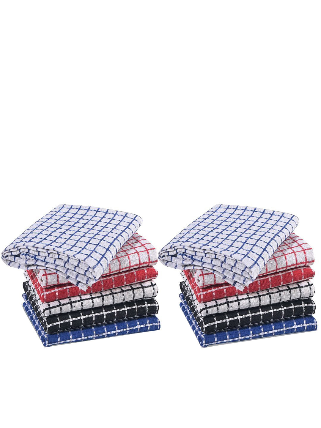 Kuber Industries 12 Pcs Set Reusable Cotton Multicolor Checked Kitchen Towel - 19x27 Inch