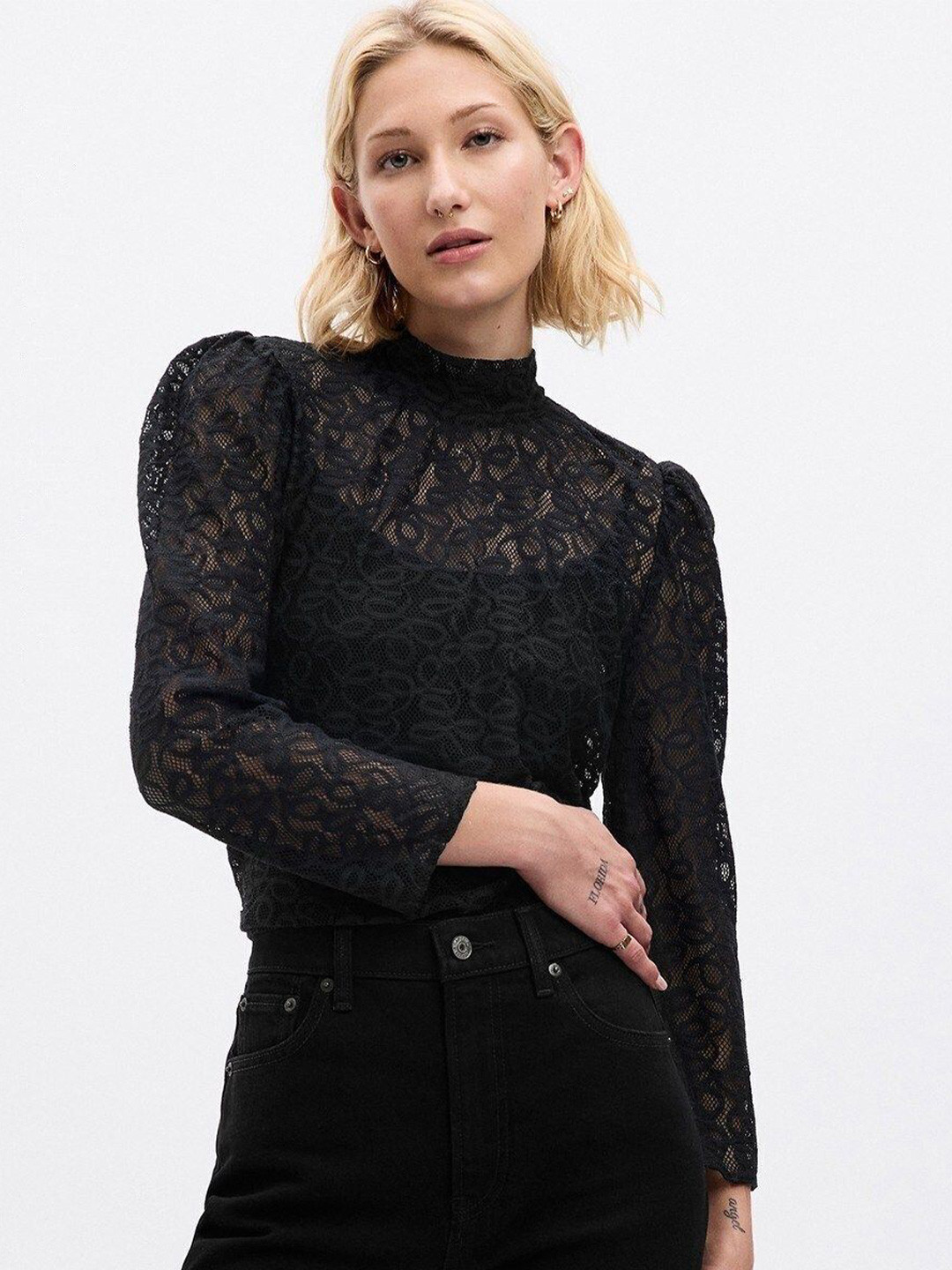 GAP Women Self Design High Neck Crochet Top