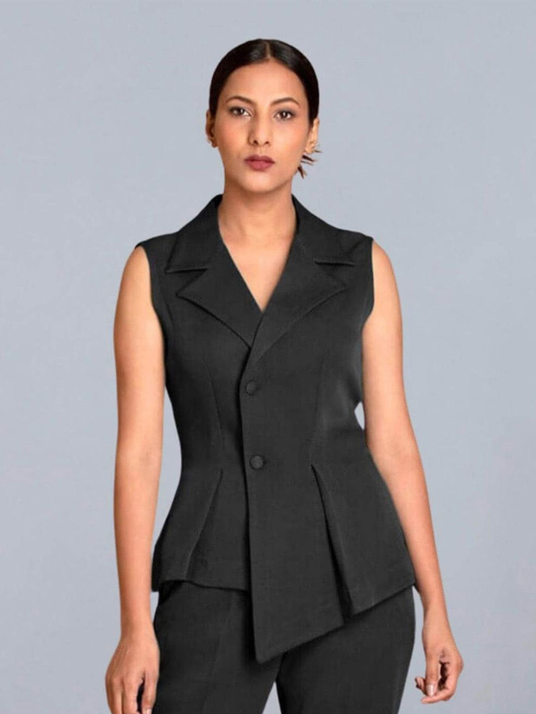 Jaey Women Solid Sleeveless Waistcoat Formal Top