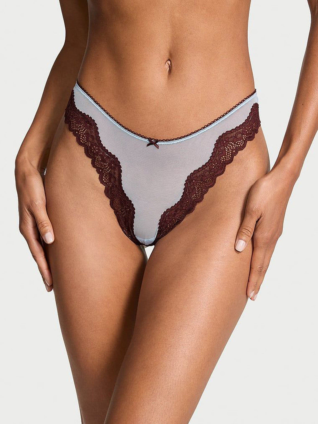 Victoria's Secret Mesh Lace-Trim High-Leg Thong Panty 1124442672LL