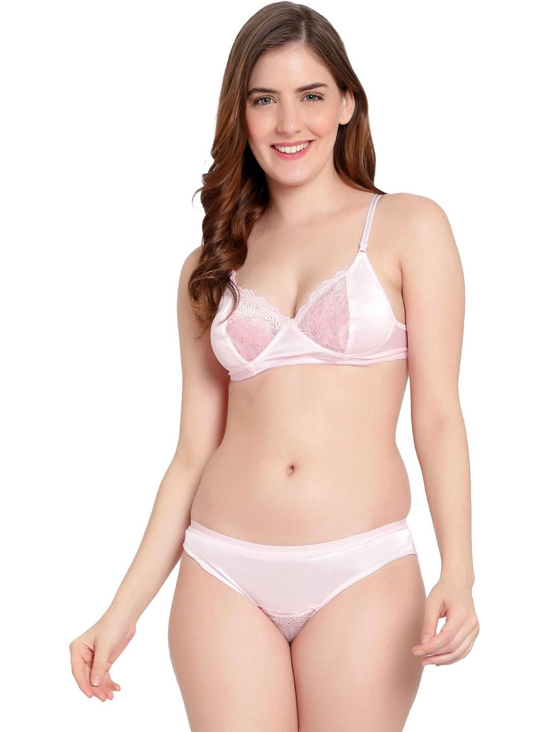 TACE Pink Silk Underwired Non Padded Lingerie Set