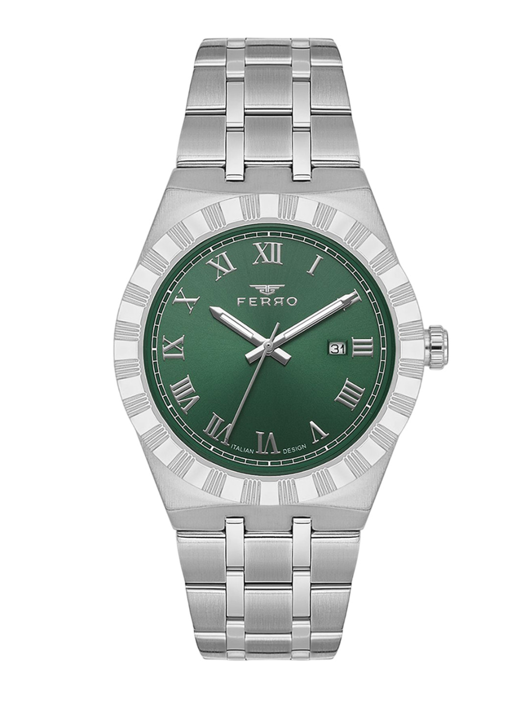 Ferro Men Brass Dial & Stainless Steel Bracelet Style Straps Analogue Watch F11474A-A6