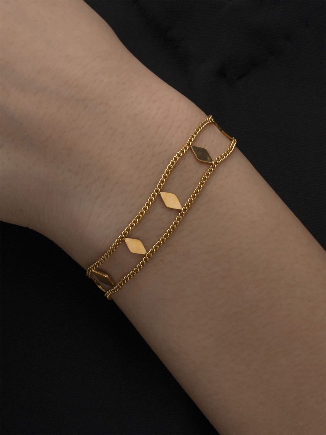 ARTKLIM Gold-Plated Stainless Steel Geometric Shape Dual Chain Wraparound Bracelet