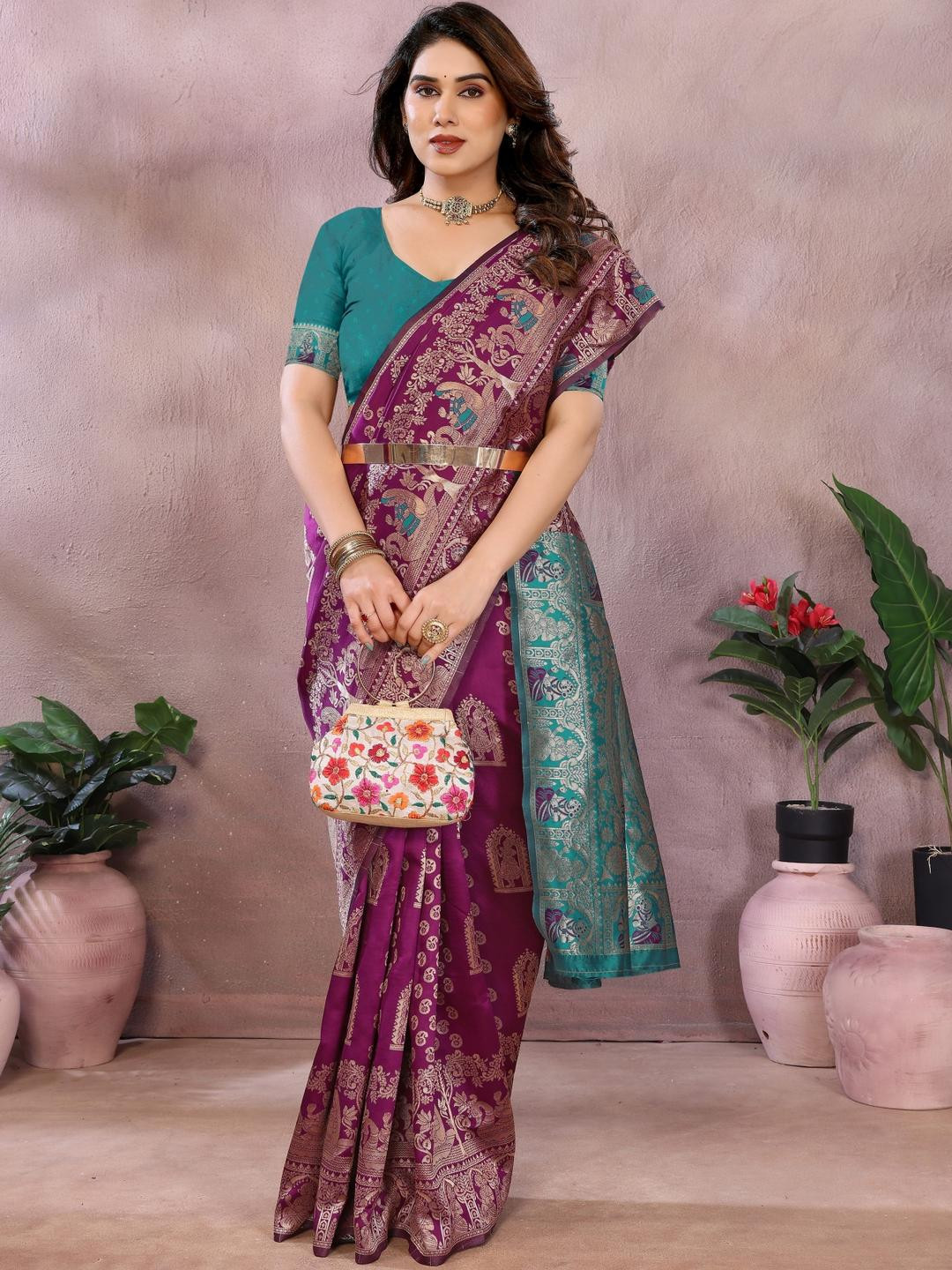vj fashion Magenta Woven Design Barasi Sarees