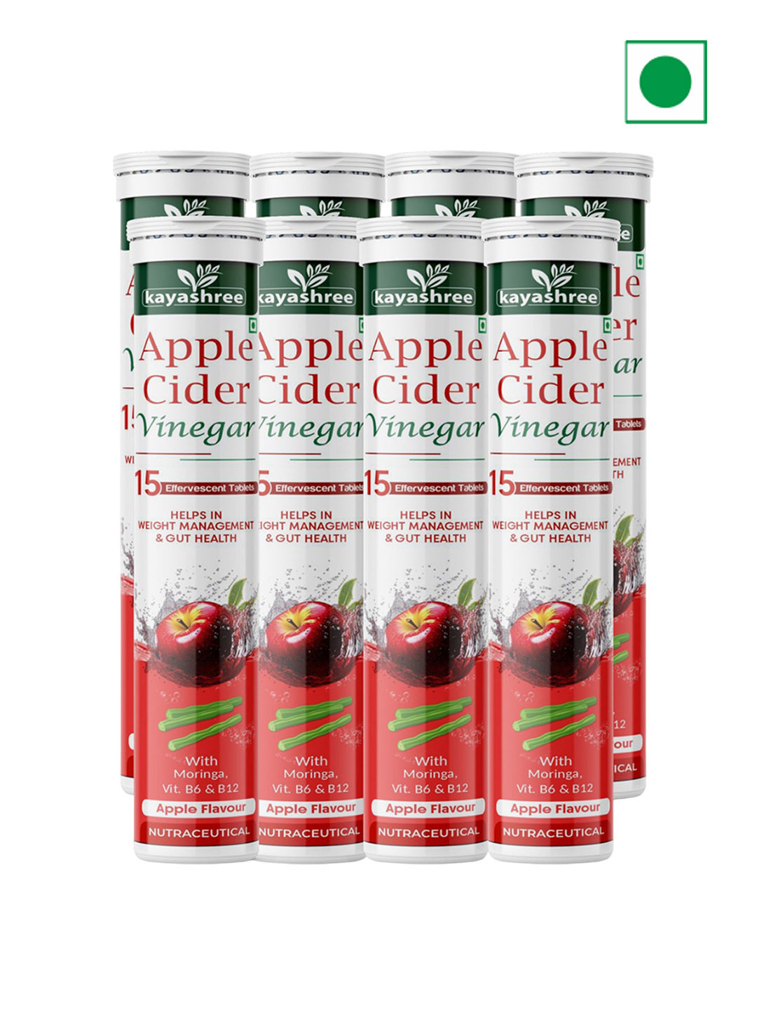 Kayashree Set Of 8 Apple Cider Vinegar Effervescent Tablets - 15 Effervescent Tablets Each